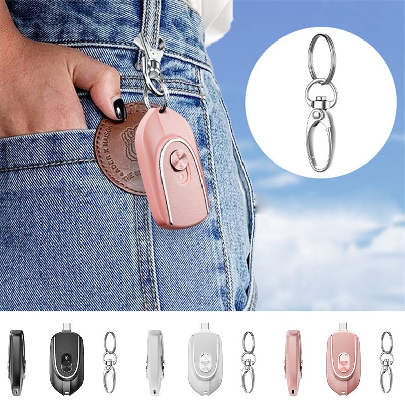 2-in-1 Mini Keychain Power Bank 1200mAh Retractable Plug Waterproof