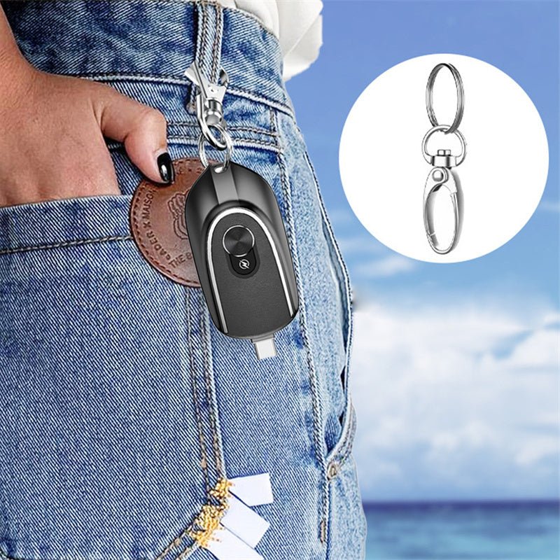2-in-1 Mini Keychain Power Bank 1200mAh Retractable Plug Waterproof