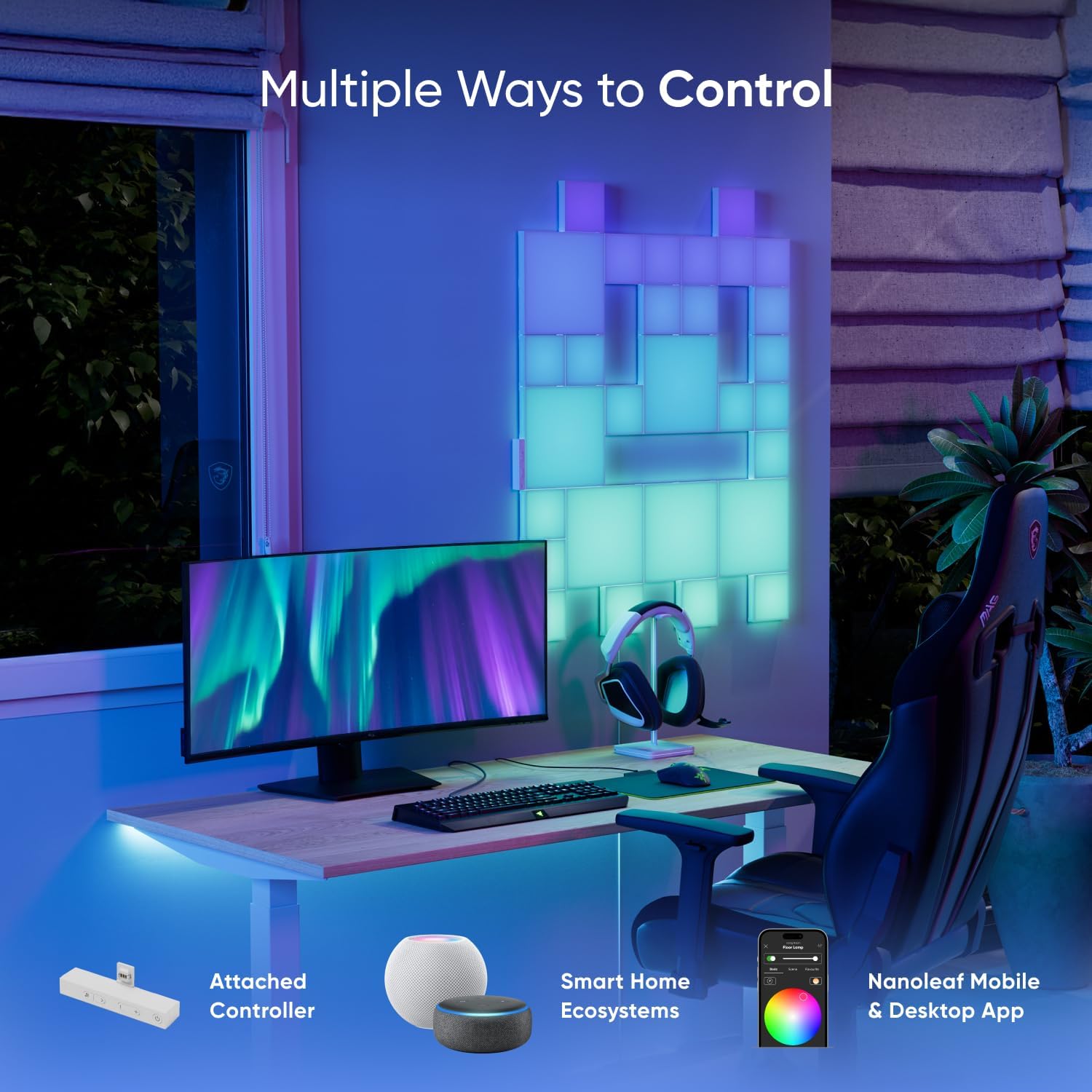Nanoleaf Blocks Combo XL Smart Light Panels with Shelf & Pegboard