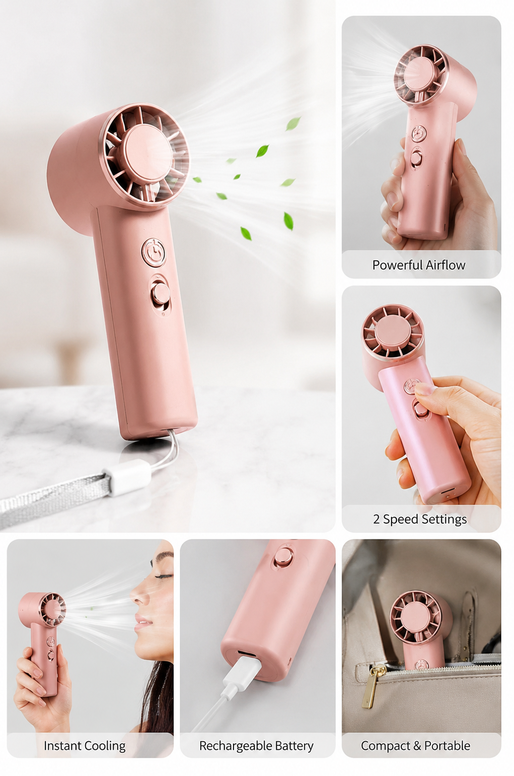 Handheld Mini Fan DF-99 with Integrated Light Pink