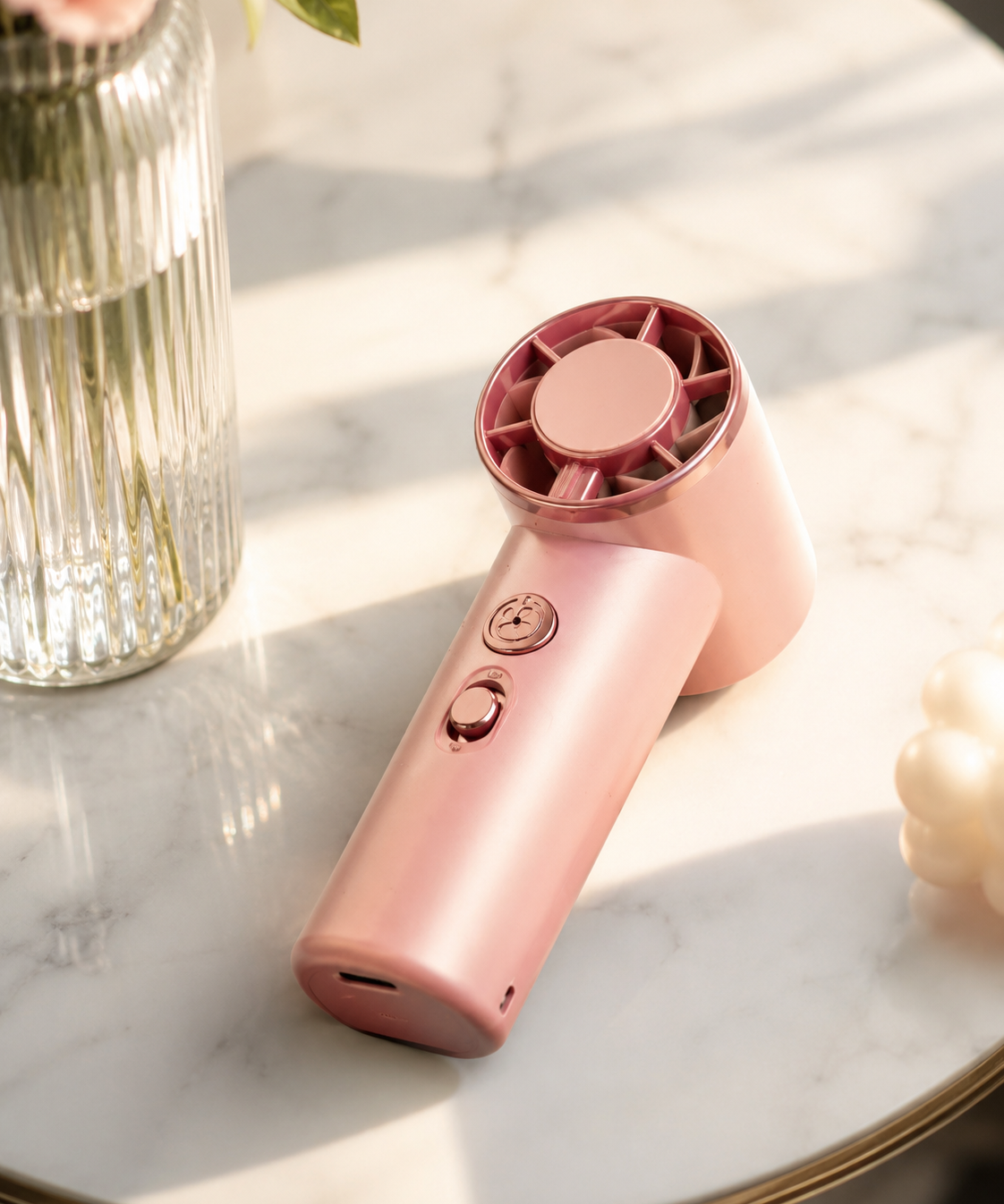 Handheld Mini Fan DF-99 with Integrated Light Pink
