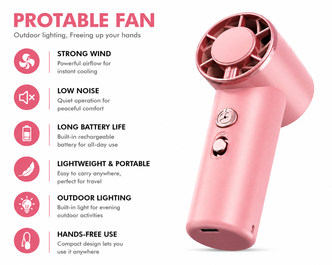 Handheld Mini Fan DF-99 with Integrated Light Pink